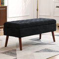 Banc pouf de rangement capitonné noir/gris/blanc cassé, 1 personne, pieds en bois