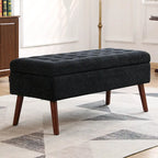 Banc pouf de rangement capitonné noir/gris/blanc cassé, 1 personne, pieds en bois