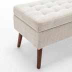Banc pouf de rangement capitonné noir/gris/blanc cassé, 1 personne, pieds en bois
