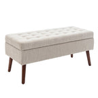 Banc pouf de rangement capitonné noir/gris/blanc cassé, 1 personne, pieds en bois
