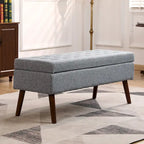 Banc pouf de rangement capitonné noir/gris/blanc cassé, 1 personne, pieds en bois