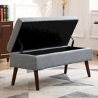 Banc pouf de rangement capitonné noir/gris/blanc cassé, 1 personne, pieds en bois