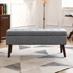 Banc pouf de rangement capitonné noir/gris/blanc cassé, 1 personne, pieds en bois
