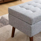 Banc pouf de rangement capitonné noir/gris/blanc cassé, 1 personne, pieds en bois