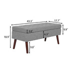 Banc pouf de rangement capitonné noir/gris/blanc cassé, 1 personne, pieds en bois