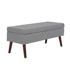 Banc pouf de rangement capitonné noir/gris/blanc cassé, 1 personne, pieds en bois