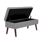 Banc pouf de rangement capitonné noir/gris/blanc cassé, 1 personne, pieds en bois