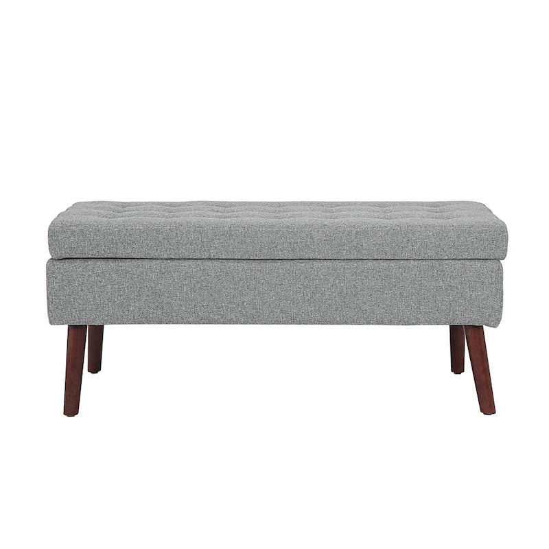 Banc pouf de rangement capitonné noir/gris/blanc cassé, 1 personne, pieds en bois