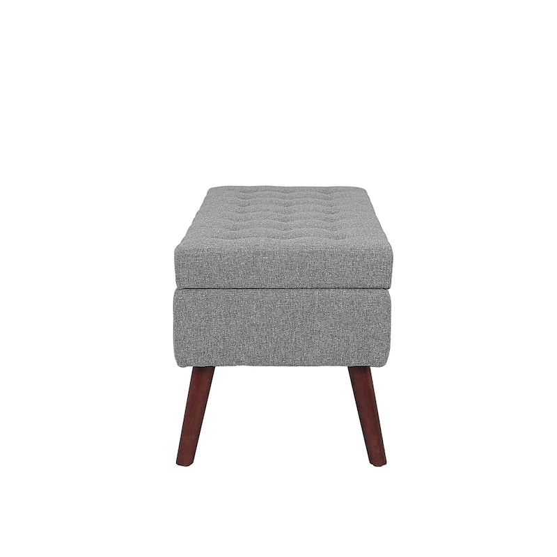 Banc pouf de rangement capitonné noir/gris/blanc cassé, 1 personne, pieds en bois