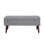 Banc pouf de rangement capitonné noir/gris/blanc cassé, 1 personne, pieds en bois