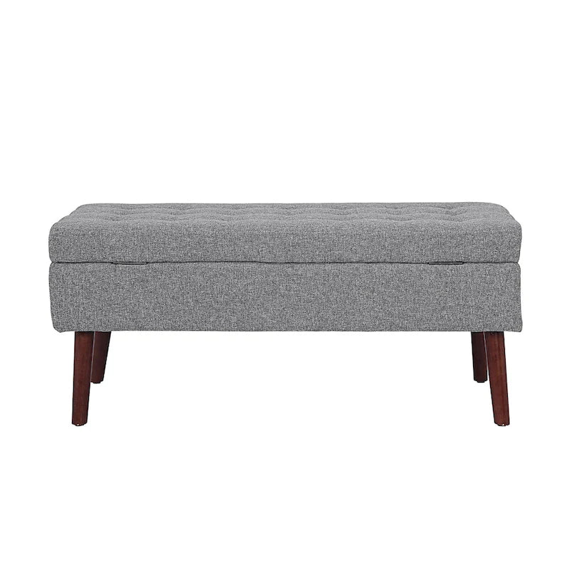 Banc pouf de rangement capitonné noir/gris/blanc cassé, 1 personne, pieds en bois