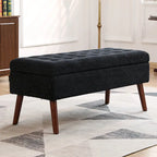 Banc pouf de rangement capitonné noir/gris/blanc cassé, 1 personne, pieds en bois