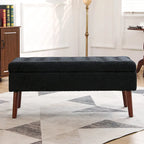 Banc pouf de rangement capitonné noir/gris/blanc cassé, 1 personne, pieds en bois