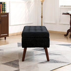 Banc pouf de rangement capitonné noir/gris/blanc cassé, 1 personne, pieds en bois