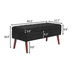 Banc pouf de rangement capitonné noir/gris/blanc cassé, 1 personne, pieds en bois
