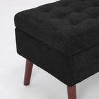 Banc pouf de rangement capitonné noir/gris/blanc cassé, 1 personne, pieds en bois