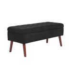 Banc pouf de rangement capitonné noir/gris/blanc cassé, 1 personne, pieds en bois