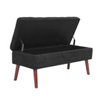 Banc pouf de rangement capitonné noir/gris/blanc cassé, 1 personne, pieds en bois