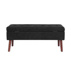 Banc pouf de rangement capitonné noir/gris/blanc cassé, 1 personne, pieds en bois
