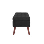 Banc pouf de rangement capitonné noir/gris/blanc cassé, 1 personne, pieds en bois