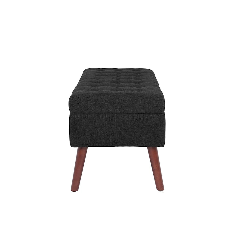 Banc pouf de rangement capitonné noir/gris/blanc cassé, 1 personne, pieds en bois