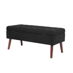 Banc pouf de rangement capitonné noir/gris/blanc cassé, 1 personne, pieds en bois