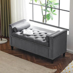 Banc de rangement capitonné en velours avec accoudoirs et garniture cloutée — Crème / Noir / Gris, 3 places