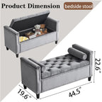 Banc de rangement capitonné en velours avec accoudoirs et garniture cloutée — Crème / Noir / Gris, 3 places