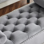 Banc de rangement capitonné en velours avec accoudoirs et garniture cloutée — Crème / Noir / Gris, 3 places