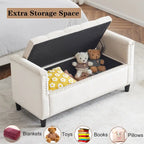 Banc de rangement capitonné en velours avec accoudoirs et garniture cloutée — Crème / Noir / Gris, 3 places