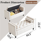 Banc de rangement capitonné en velours avec accoudoirs et garniture cloutée — Crème / Noir / Gris, 3 places