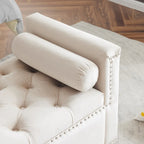 Banc de rangement capitonné en velours avec accoudoirs et garniture cloutée — Crème / Noir / Gris, 3 places