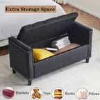 Banc de rangement capitonné en velours avec accoudoirs et garniture cloutée — Crème / Noir / Gris, 3 places
