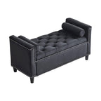 Banc de rangement capitonné en velours avec accoudoirs et garniture cloutée — Crème / Noir / Gris, 3 places