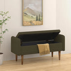 Banc de rangement en lin beige/vert/noir, 2 places, avec rangement dissimulé
