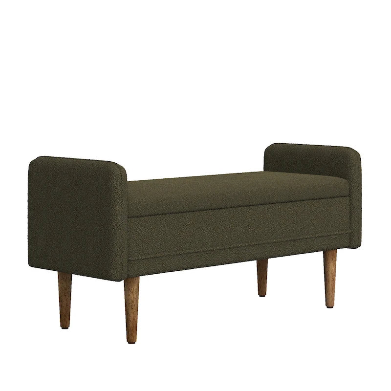 Banc de rangement en lin beige/vert/noir, 2 places, avec rangement dissimulé