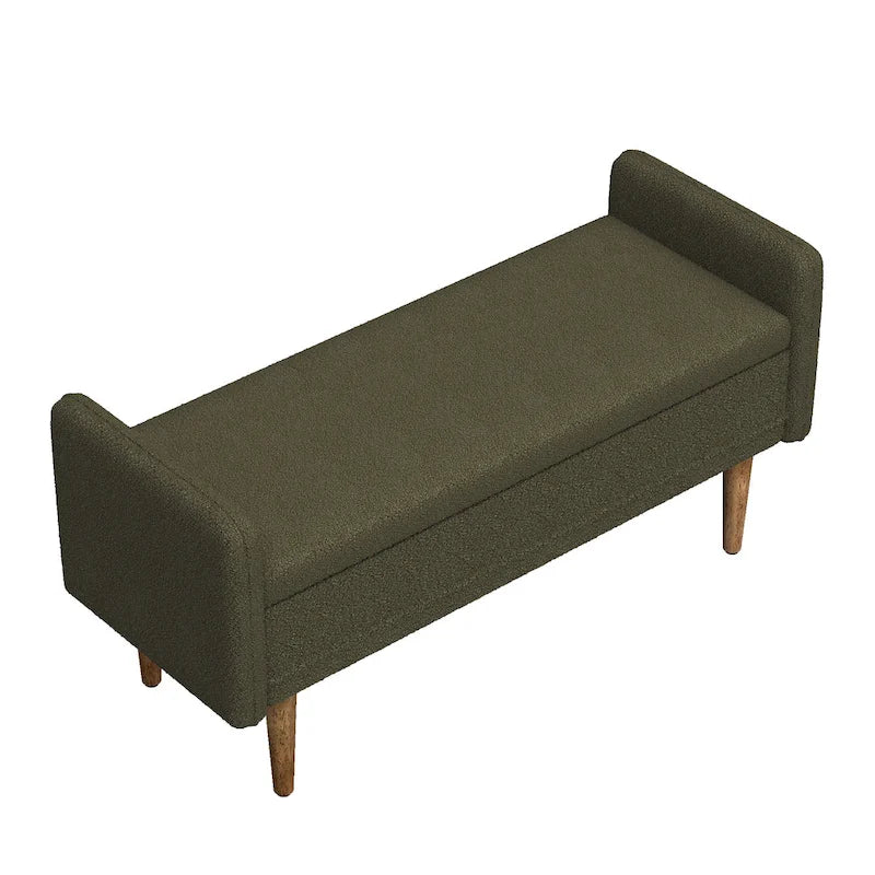 Banc de rangement en lin beige/vert/noir, 2 places, avec rangement dissimulé