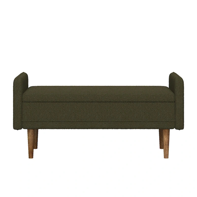 Banc de rangement en lin beige/vert/noir, 2 places, avec rangement dissimulé