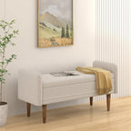 Banc de rangement en lin beige/vert/noir, 2 places, avec rangement dissimulé