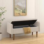 Banc de rangement en lin beige/vert/noir, 2 places, avec rangement dissimulé