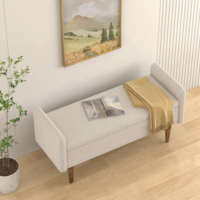 Banc de rangement en lin beige/vert/noir, 2 places, avec rangement dissimulé