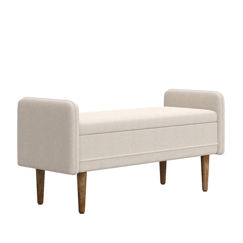 Banc de rangement en lin beige/vert/noir, 2 places, avec rangement dissimulé