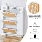 Meuble à chaussures avec banc, porte en rotin blanc