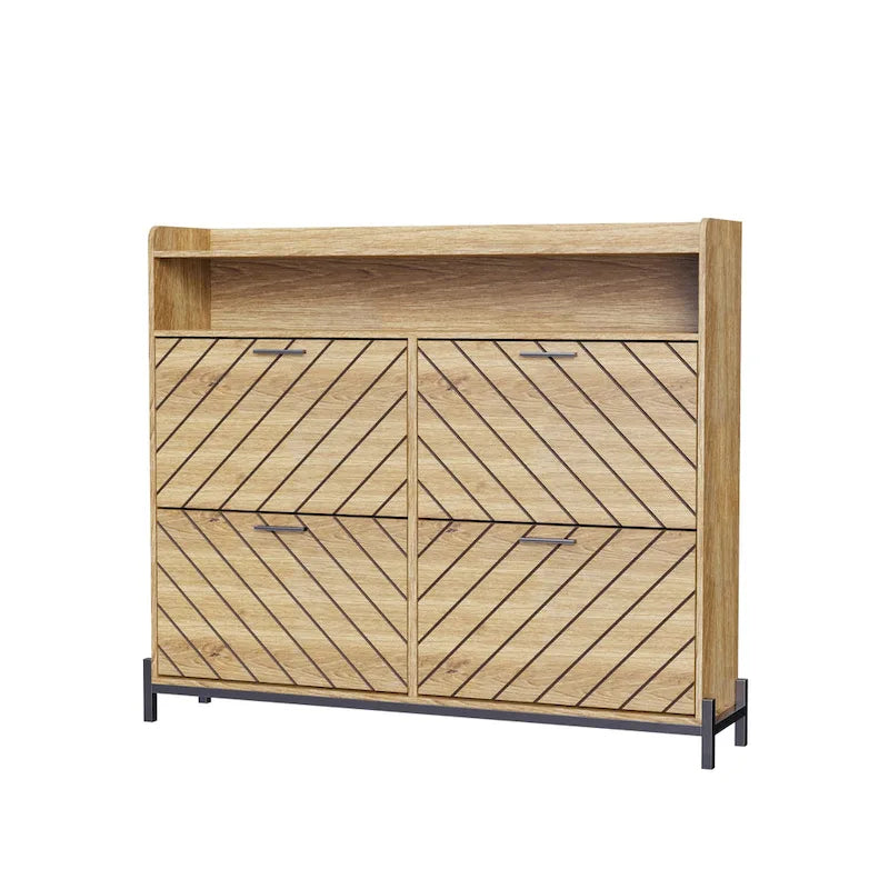 Meuble à chaussures avec portes basculantes naturel/blanc – Organisateur autoportant à 4 portes pour 1 entrée