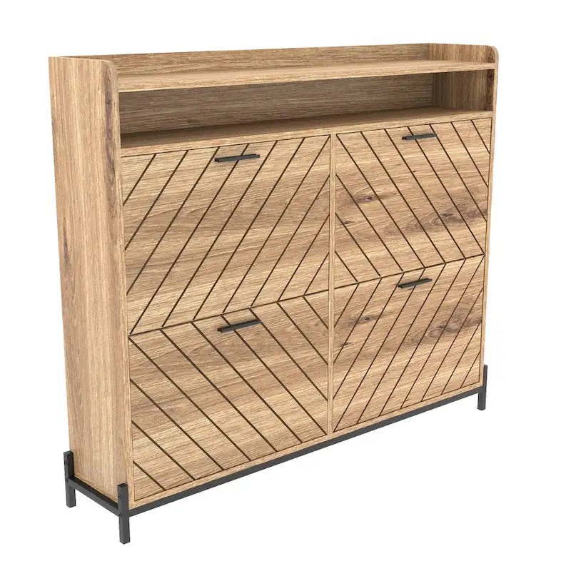 Meuble à chaussures avec portes basculantes naturel/blanc – Organisateur autoportant à 4 portes pour 1 entrée