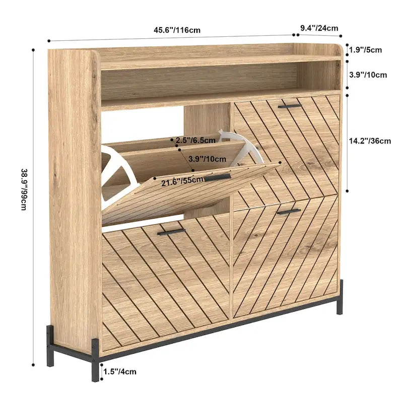 Meuble à chaussures avec portes basculantes naturel/blanc – Organisateur autoportant à 4 portes pour 1 entrée