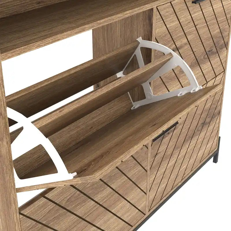 Meuble à chaussures avec portes basculantes naturel/blanc – Organisateur autoportant à 4 portes pour 1 entrée