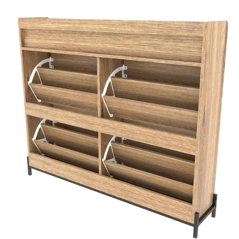 Meuble à chaussures avec portes basculantes naturel/blanc – Organisateur autoportant à 4 portes pour 1 entrée