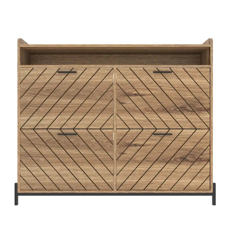 Meuble à chaussures avec portes basculantes naturel/blanc – Organisateur autoportant à 4 portes pour 1 entrée