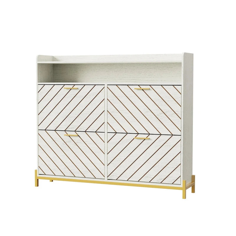 Meuble à chaussures avec portes basculantes naturel/blanc – Organisateur autoportant à 4 portes pour 1 entrée